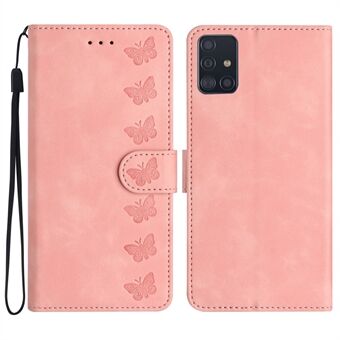For Samsung Galaxy A51 4G SM-A515 PU Leather Wallet Case Butterfly Imprinted Phone Stand Cover