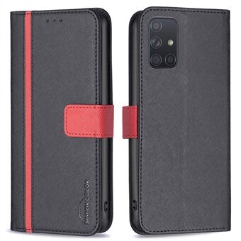 BINFEN COLOR For Samsung Galaxy A71 4G SM-A715 BF Leather Series-9 Style 13 Matte PU Leather Cover Cross Texture Splicing Design Phone Stand Wallet Case