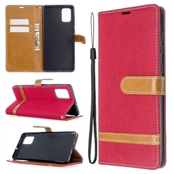 Color Splicing Jeans Cloth Skin Wallet Leather Case for Samsung Galaxy A71 A715