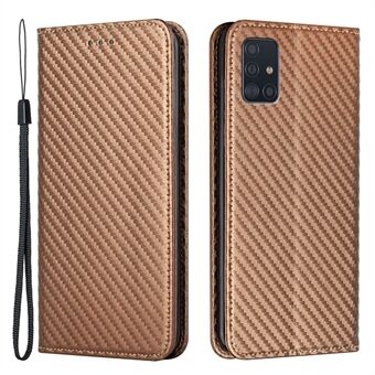 PU Leather + TPU Case Carbon Fiber Texture Magnetic Auto Closing Wallet Stand Phone Shell for Samsung Galaxy A71 4G SM-A715