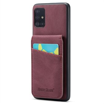 FIERRE SHANN For Samsung Galaxy A71 5G SM-A716 Kickstand Case PU Leather+TPU Phone Shell with Card Slots