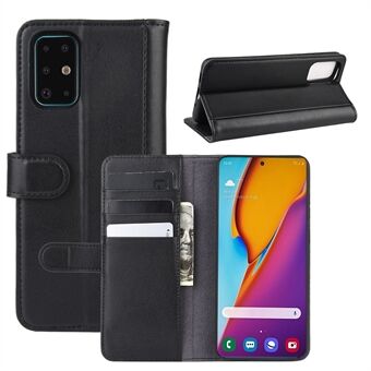 Split Leather Wallet Stand Flip Phone Cover for Samsung Galaxy S20 Plus - Black