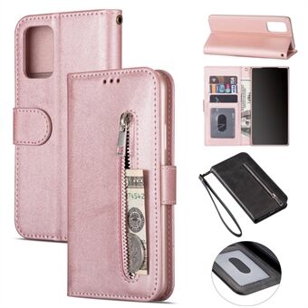 Zipper Pocket Wallet Stand Flip Leather Phone Case with Strap for Samsung Galaxy S20 Plus