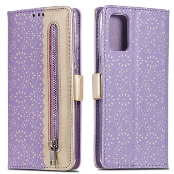 Lace Flower Pattern Zipper Pocket Leather Wallet Cell Phone Cover for Samsung Galaxy S20 Plus/S20 Plus 5G
