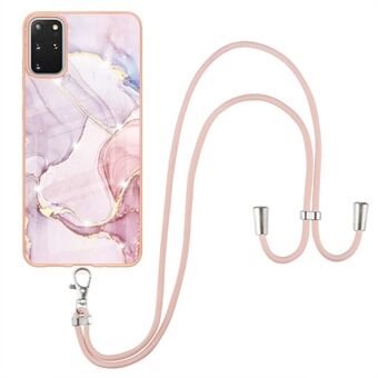 Marble Pattern Electroplated Edge Flexible TPU IMD Stylish Shockproof Phone Shell with Strap for Samsung Galaxy S20 Plus 4G/5G