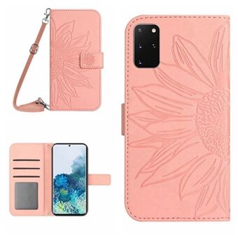 Imprinted Sunflower Phone Cover For Samsung Galaxy S20 Plus 4G / 5G, HT04 Skin-touch PU Leather Stand Wallet Case Phone Shell with Shoulder Strap