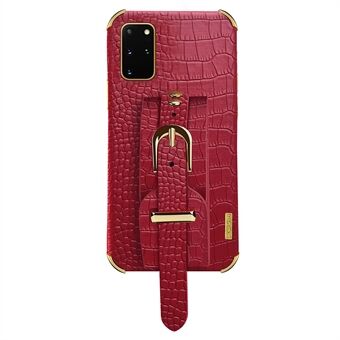 For Samsung Galaxy S20 Plus 5G / 4G Crocodile Texture Wristband Case 6D Electroplating PU Leather + TPU Phone Cover