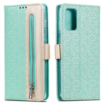 Lace Flower Style Zipper Pocket Leather Wallet Casing for Samsung Galaxy S20