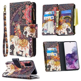 Patterned Zipper Wallet with 9 Card Slots Leather Phone Case Cover for Samsung Galaxy S20