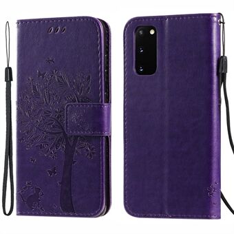 Cat and Tree Imprinting Adjustable Stand Design Leather Cover + TPU Inner Phone Wallet Case for Samsung Galaxy S20