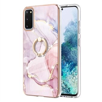 Anti-Drop Flexible TPU Cover Electroplating Frame IMD Marble Pattern IML Phone Case with Rotary Ring Kickstand for Samsung Galaxy S20