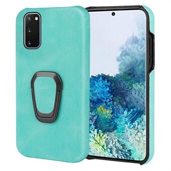Ring Kickstand PU Leather Coated Hard PC Shockproof Protection Back Cover Shell for Samsung Galaxy S20