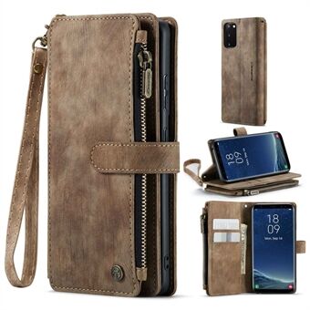 CASEME C30 Series Anti-drop Phone Case for Samsung Galaxy S20 4G / 5G, Wallet Stand PU Leather Zipper Pocket Phone Cover