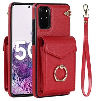 For Samsung Galaxy S20 4G / 5G Accordion Style Card Bag RFID Blocking Protective Cover PU Leather+TPU Ring Kickstand Anti-drop Case with Strap