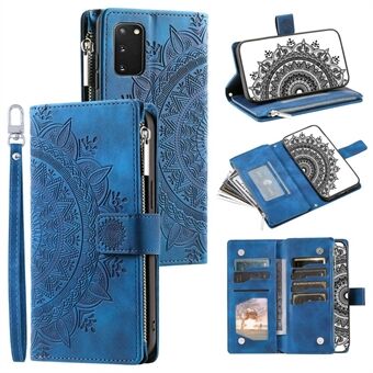 For Samsung Galaxy S20 4G / S20 5G Shockproof Case Mandala Flower Imprinted PU Leather Cover Magnetic Clasp Multi Card Slot Protective Cover with Zippered Wallet / Strap