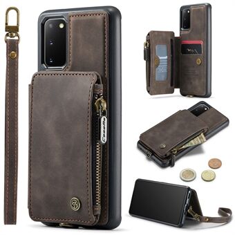 CASEME C20 Series for Samsung Galaxy S20 5G / 4G Wallet Zipper Pocket Phone Case RFID Blocking PU Leather Coated TPU Kickstand Cover