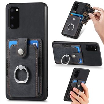 For Samsung Galaxy S20 4G / 5G Ring Holder Phone Case Anti-Shock Kickstand PU Leather+PC+TPU Card Slot Cover