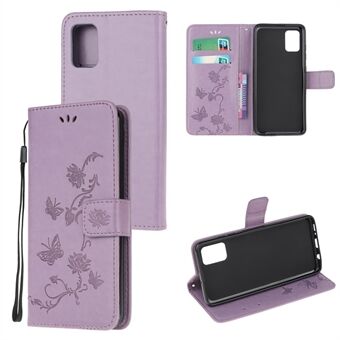 Imprint Butterfly Flower Wallet Leather Cell Phone Case for Samsung Galaxy A41 (Global Version)