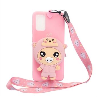3D Cartoon Animal Shape Purse Soft Silicone TPU Phone Shell with Neck Strap for Samsung Galaxy A41 (Global Version)