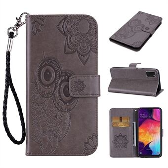 Imprint Flower Owl Pattern Leather Wallet Stand Phone Case Shell for Samsung Galaxy A41 (Global Version)