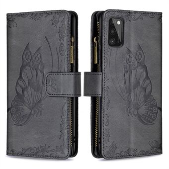 Zipper Pocket Design Imprinted Butterfly Pattern Wallet Stand Leather Phone Case Shell for Samsung Galaxy A41 (Global Version)