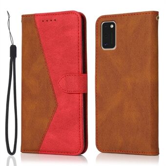 Dual Color Splicing Wallet Stand PU Leather Phone Flip Shell Cover with Strap for Samsung Galaxy A41 (Global Version)