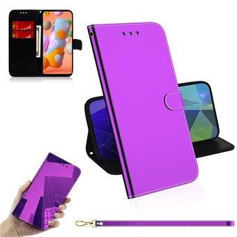 Mirror Surface Leather Wallet Phone Case with Strap for Samsung Galaxy A11 (EU Version)/M11