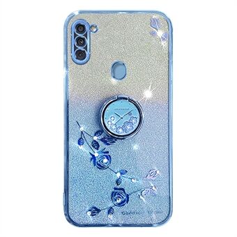 For Samsung Galaxy A11 (EU Version) Glitter Gradient Flower Pattern Phone Case Ring Kickstand Soft TPU Anti-drop Cover