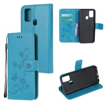 Imprint Butterfly Flower PU Leather Case with Strap for Samsung Galaxy A21s
