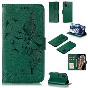 Imprint Feather Litchi Skin Leather Wallet Case for Samsung Galaxy A21s