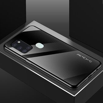 Carbon Fibre Texture Glass Back + TPU Cover for Samsung Galaxy A21s