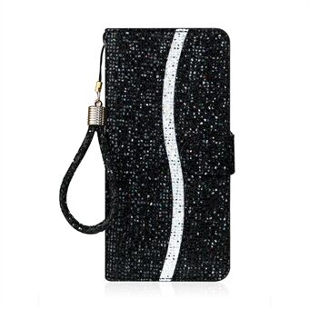Glittery Powder Splicing Wallet Stand Leather Protective Case for Samsung Galaxy A21s