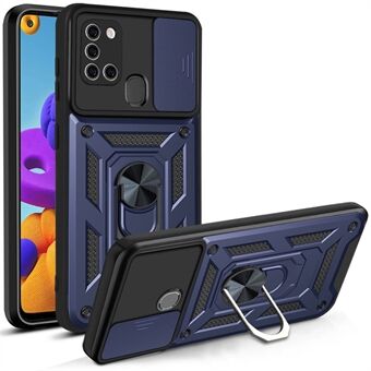 Kickstand PC + TPU Anti-fingerprint Durable Slide Camera Cover Phone Case for Samsung Galaxy A21s