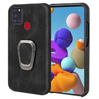 Rotating Ring Kickstand Design Scratch Resistant Phone Case PU Leather Coated PC Protective Cover for Samsung Galaxy A21s
