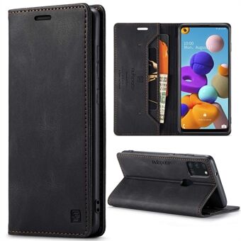 AUTSPACE A01 Series for Samsung Galaxy A21s PU Leather Protective Shell, RFID Blocking Magnetic Closure Vintage Frosted Wallet Stand Flip Cover