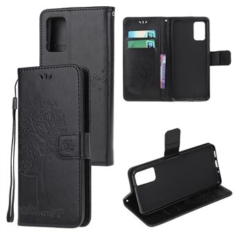 Imprint Tree Owl PU Leather Wallet Stand Protective Cover for Samsung Galaxy Note 20/Note 20 5G - Black