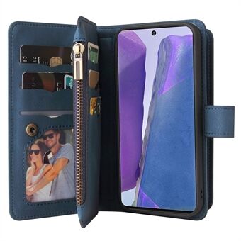 Anti-Scratch Skin-touch Feel Leather Stand Wallet Flip Case with Zipper Pocket and Multiple Card Slots for Samsung Galaxy Note 20