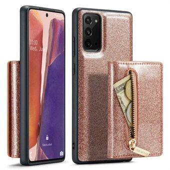 DG.MING M3 Series For Samsung Galaxy Note20 5G 2-in-1 Detachable Zippered Wallet Phone Case Glittery Magnetic Smartphone Cover Kickstand
