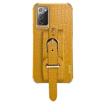 For Samsung Galaxy Note20 5G / Note20 Crocodile Texture Wristband Phone Case 6D Electroplating Leather Coated TPU Cover