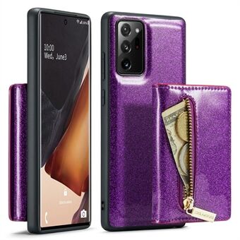 DG.MING M3 Series For Samsung Galaxy Note20 Ultra / Note20 Ultra 5G 2-in-1 Glittery PU Leather Coated PC+TPU Anti-fall Back Case Kickstand Magnetic Detachable Zipper Wallet Phone Cover