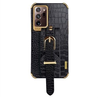 For Samsung Galaxy Note20 Ultra / Note20 Ultra 5G Crocodile Texture Anti-scratch Phone Case Hand Strap Kickstand PU Leather Coated TPU Cover