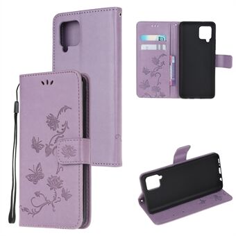 Imprint Butterfly Flowers Leather Shell Wallet Phone Case for Samsung Galaxy A42 5G