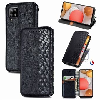 Fashionable Auto-absorbed Rhombus Texture PU Leather Wallet Phone Cover for Samsung Galaxy A42 5G