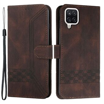 YX 0010 Wallet Stand Feature Shockproof Rhombus and Lines Imprinting Skin-touch Feel Leather Case Phone Cover for Samsung Galaxy A42 5G