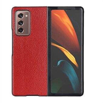 Litchi Skin Genuine Leather Coated PC Case Shell for Samsung Galaxy Z Fold2 5G
