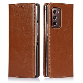 Crazy Horse Texture Auto-absorbed Wallet Genuine Leather Phone Case for Samsung Galaxy Z Fold2 5G
