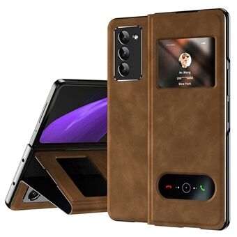 For Samsung Galaxy Z Fold2 5G View Window Design Nappa Texture PU Leather + PC Phone Stand Case Anti-drop Anti-scratch Cover
