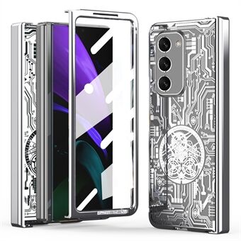 For Samsung Galaxy Z Fold2 5G Mechanical Legend Series Hinge Protection Phone Case Hard PC Electroplating Cover with Tempered Glass Film