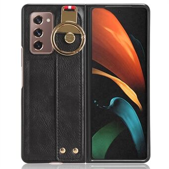 Anti-drop Phone Cover for Samsung Galaxy Z Fold2 5G Wristband Leather Coating PC+TPU Case with Neck Strap