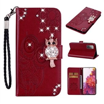 For Samsung Galaxy S20 FE/S20 Fan Edition/S20 FE 5G/S20 Fan Edition 5G/S20 Lite/S20 FE 2022 Rhinestone Decoration Imprint Owl Leather Shell Wallet Stand Phone Cover